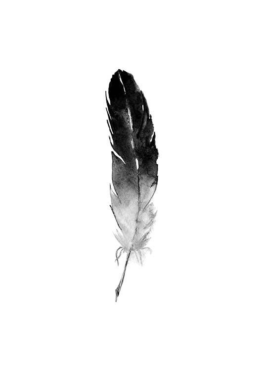 Watercolor Feather Black White Poster Abstract Canvas Print Simplicity Painting